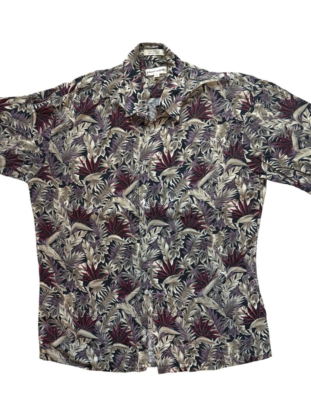 Pierre Cardin Tropical Print Short Sleeve Shirt - Burgundy, Beige, Black